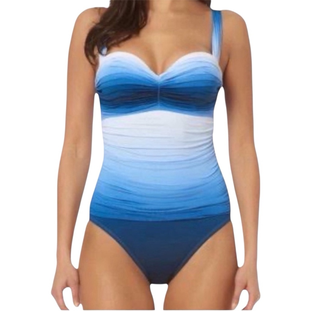 Bleu by Rod Beattie Shirred Bandeau Mio Ombre One-Piece Swimsuit SZ 4 Blue